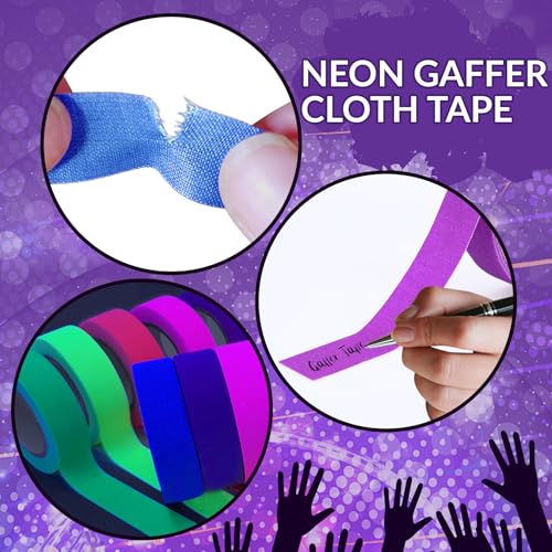 Image of Glow in The Dark Neon Tape - UV Blacklight Reactive, 0.6in X 16.5ft Neon Gaffer Tape- Perfect for Parties, Crafts, and More,6 Rolls (6, Mix Color)