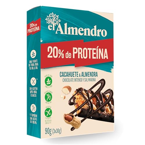 El Almendro, Barritas de Almendra, Cacahuetes y Chocolate, Barritas Energéticas, Barritas Proteicas, 3 porciones de 30 Gramos, 90 Gramos.