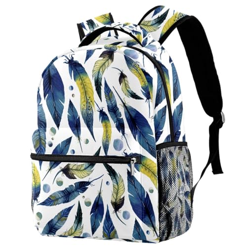 Sac à dos d'école bleu à plumes pour collège et lycée dimensions 29x20x40cm