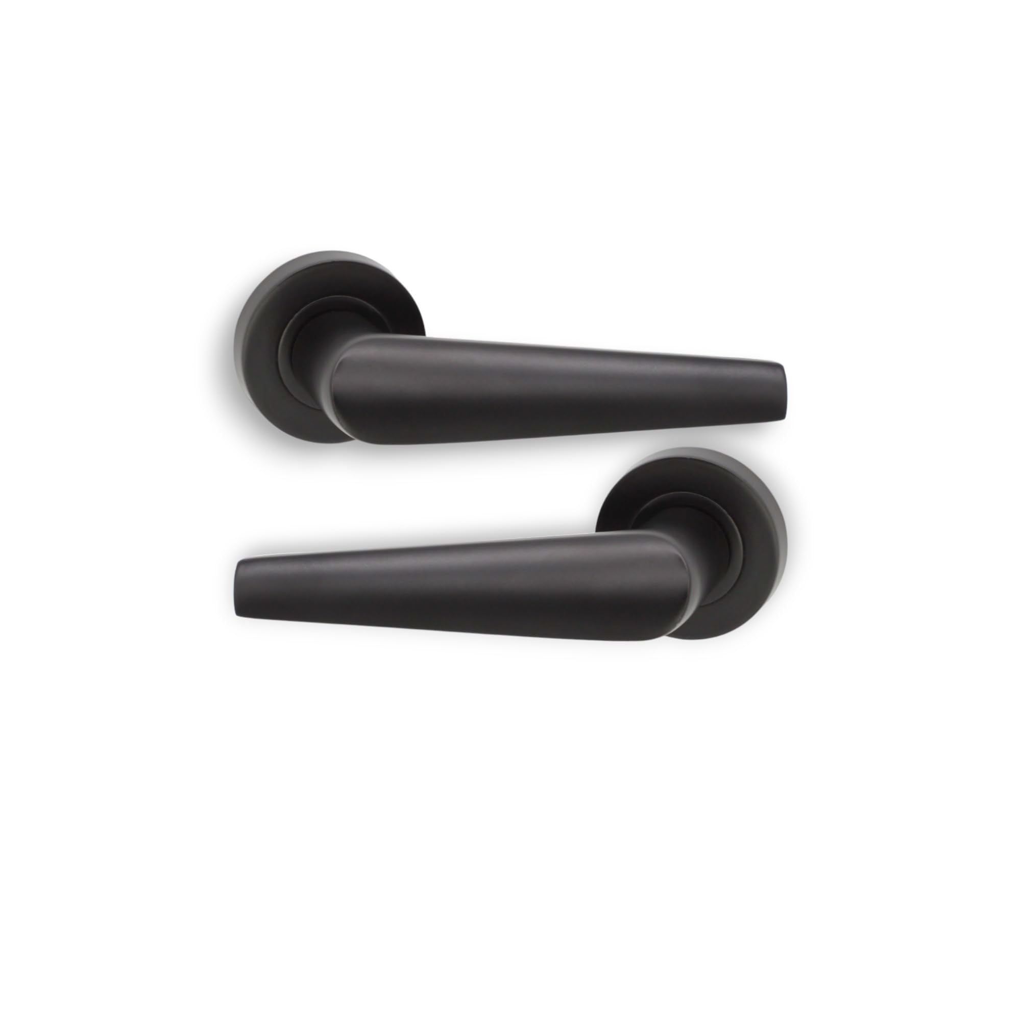 Infinity Decor Matt Black Sprung Lever Latch on Round Rose Door Handles Set Passage Pull Handles - for Interior & Exterior Use