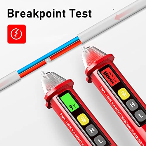 Zhjan Non-Contact Voltage Tester,Dual Range Ac 12V-1000V/48V-1000V, Pocket-Sized, Led Flashlight,Buzzer Alarm, Includes Batteries And Electrical Tester, Null Wire Judgment(Red) #TOP2