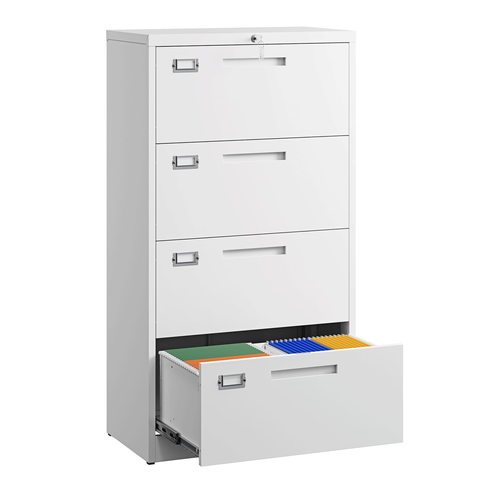 Letaya 4 Drawer File Cabinets with Lock,Metal Lateral Filing Storage Cabinet Printer Stand,White Steel Home Office Cabinet for Hanging Files Letter/Legal/A4 Size (White, H51.73×W28.35×D15.74)