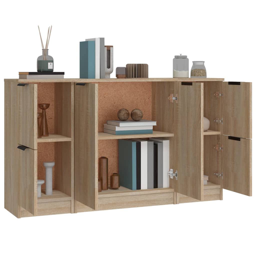 Credenze 3 pz Rovere Sonoma in Legno Multistrato,Mobili,Armadietti e portaoggetti,Buffet e credenze,37.15kg-3115846