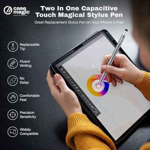Image of 2 in 1 Universal Stylus Pen with Fine Point Disc Tip+ Rubber Fiber Tip| for Smartphone /Tablet /iPad /Pro /Air /iPhone /iOS /Android /All Touch Screens| Aluminum Body (Grey)