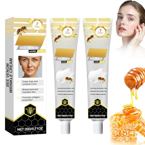 2PCS Crema Antiarrugas con Veneno de Abeja, Reafirmante Facial y Cuello, Hidratante Reparadora para Todo Tipo de Piel, Cuidado Intensivo, 20g por Unidad（Negro）