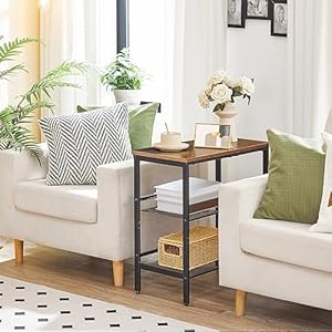 Hoobro end table 3 tier narrow side table nightstand with 2 flat or slant adjustable shelves for small spaces hallway living room bedroom sturdy easy assembly rustic brown and black bf23bz01g1  urban country home decor