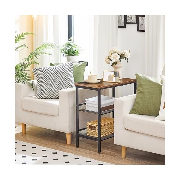 Hoobro end table 3 tier narrow side table nightstand with 2 flat or slant adjustable shelves for small spaces hallway living room bedroom sturdy easy assembly rustic brown and black bf23bz01g1  urban country home decor