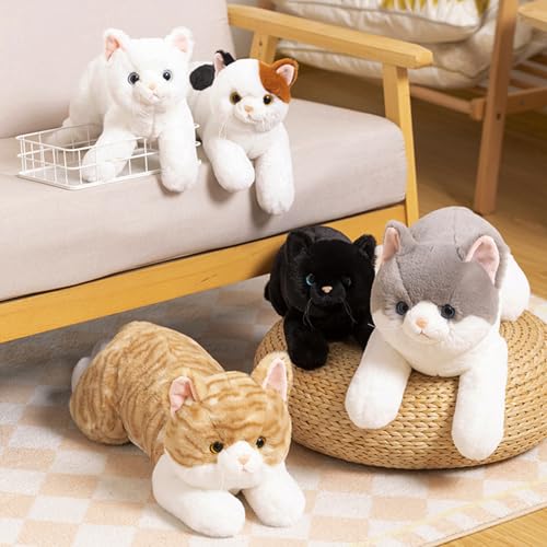 Image of PEACH CAT Calico Cat Plush Cute Kitten Stuffed Animal Soft Plushies Toy Pillow Gifts for Kids Black and Yellow 17.7 inch