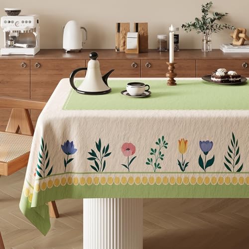 Surwin Mantel Hule Mesa Nuevo, Patrón de Tulipanes de Primavera Manteles de PVC Cuadrado, Mantel Antimanchas, Manteles Mesa Impermeable, Ropa Mesa Camilla Lavable para Comedor (Verde 1,100x180cm)