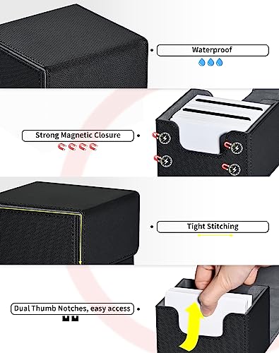 Image of ZLCA Card Deck Box with 2 Dividers for MTG Cards, Large Horizontal Card Storage Box Fits 150+ Single Sleeved Cards, PU Leather Commander Deck Box for TCG CCG (Black)