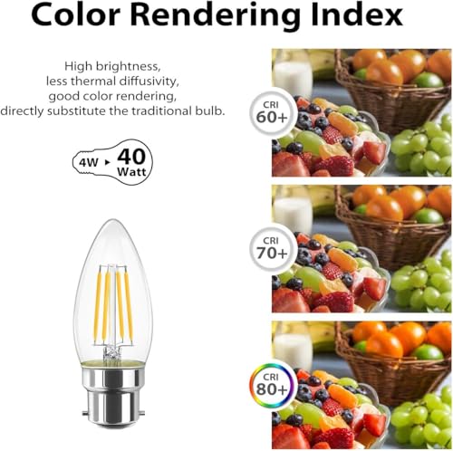 Image of Vintage 4 Watt LED Filament Candle Bulb,Clear Glass Edison Style,B22 Holder Base Warm White Light, Energy Saving Candle Bulb for Pendant & Wall Lamps(PACK OF 1)