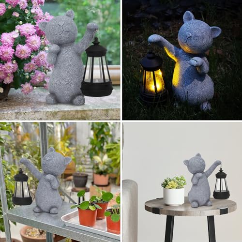RICHIE Cat Statue Solar Garden Ornaments Outdoor, Waterproof Garden Statue Figurine Sculpture Funny Home Lawn Decor Cat Accessories, Birthday Fairy Gift for Mom Grandma Women