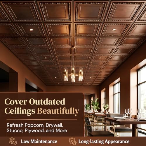 from Plain to Beautiful in Hours DCT06 Cambridge PVC 2' x 2' Lay-in or Glue-up Ceiling Tile (Covers / 100 sq.ft), Aged Copper, 25 Piece by From Plain To Beautiful In Hours - Used condition - Image 7