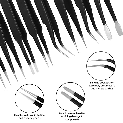 TOPBELIEF Precision ESD Tweezers Set, 9 Pcs Anti-Static Stainless Steel Tweezers - Image 4