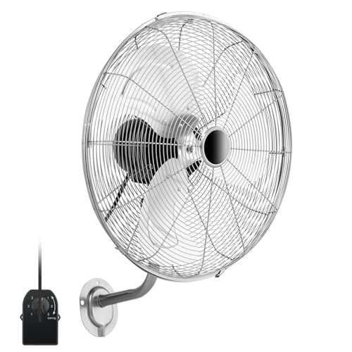 SOARS Ventilador Industrial 120W - Pared con 3 Velocidades, Oscilación Horizontal Automática 85° y Ángulo Vertical 30° - Metálico para Bodegas, Talleres y Almacenes (Plata)