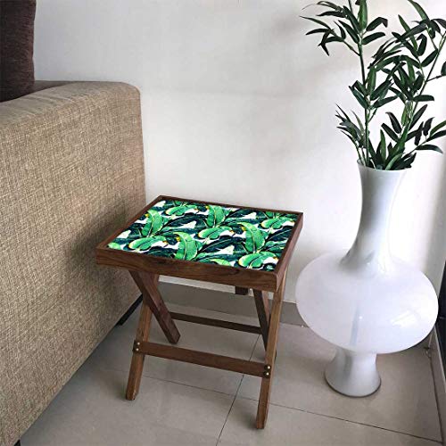 Image of Nutcase Designer Teak Wood Side Table Folding Wooden Bedside Coffee Outdoor Picnic Table - Martinique Banana Leaf