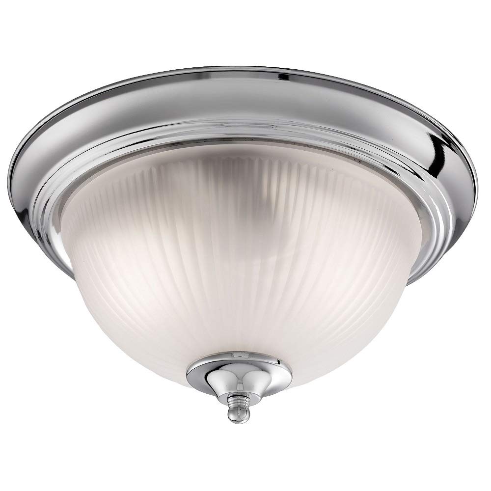 Britalia Polished Chrome & Frosted Ribbed Glass Bathroom Vintage Round Flush Ceiling Light 290mm | 2 x E14 SES Lamp Bulbs Required (Not Included) | IP44 Rated | Suitable for Outdoor Use