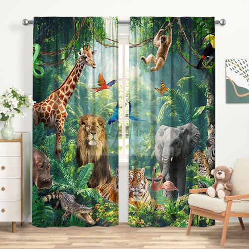 Luminora Tropical Jungle Rainforest Safari Curtains for Living Room and Bedroom Green...