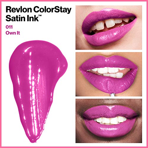 Liquid Lipstick By Revlon, Lip Makeup, Colorstay Satin Ink, Longwear Rich Lip Colors, Formulated With Black Currant Seed Oil, 011 Own It, 0.17 Fl Oz #TOP4
