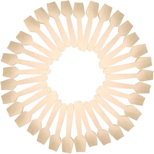 Disposable Wooden Spoons,200 Pcs Bulk Mini Natural Wooden Cutlery Set,3.9 * 0.94 Inch Ice Cream Dessert Spoons for Summer,Teaspoons for Party Paper Plates,Dessert Paper Bowls