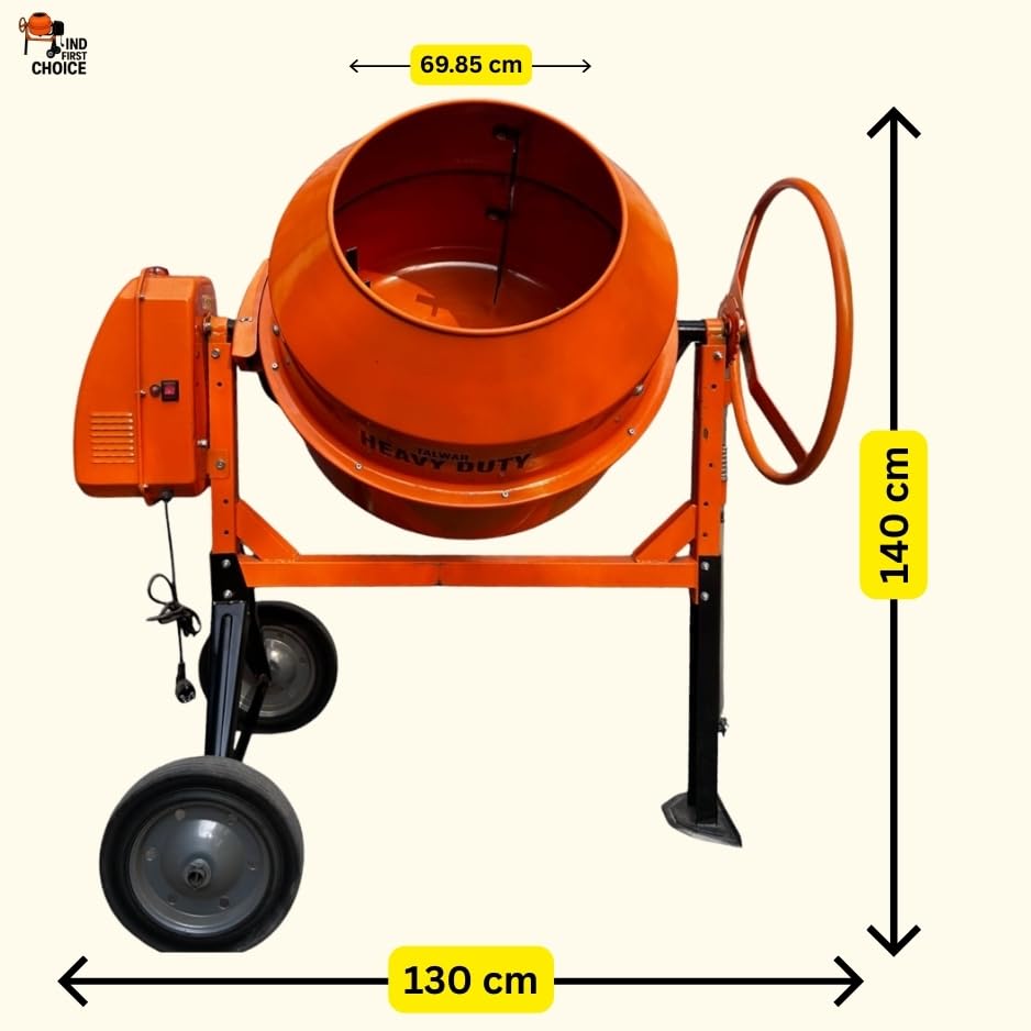 Image of IND 260 Ltr Concrete Mixer Machine | Heavy Duty Mild Steel Body | Portable Concrete Mixer | Single Phase 1200 Watt Pure Copper Motor | Construction & Building Use