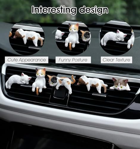 Image of 5Pcs Car Decor Accessories, Car Toys for Car Interior, Sleeping Cat Figurines for Rearview Mirror Home Office Any Occasion (5pcs(Multicolor) B)