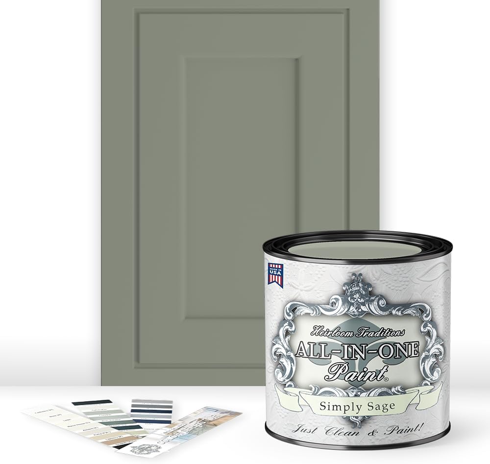 ALL-IN-ONE Paint by Heirloom Traditions, Simply Sage (Gray Green), Quart - Durable cabinet and furniture paint. Built in primer and top coat, no sanding needed. Includes our 30 featured color card.