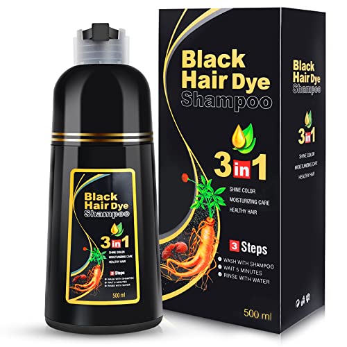 Black Hair Dye Shampoo 3 in 1 for Gray Hair Coverage, Color Shampoo for Women and Men, Instant Herbal Ingredients Hair dye (16.9 Fl oz)