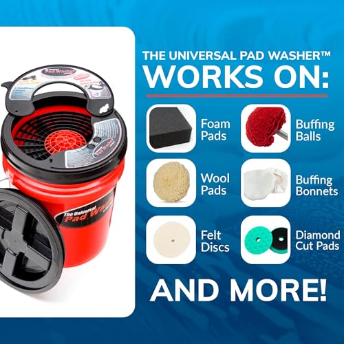 GRIT GUARD Universal Pad Washer Kit - Polishing Pad Cleaner Compatible with Dual Action Rotary and Orbital Polisher Foam, Wool, Microfiber, Felt Disc