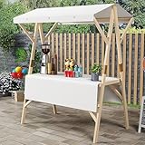 VOLDAX Marktstand Imbisswagen Marktstand-Display Aus Holz, Süßigkeiten/Eis-Verkaufsstand mit Markise Faltbare Bauernmarktstände for Straßen/Bauernmärkte(White,120cm/47in)