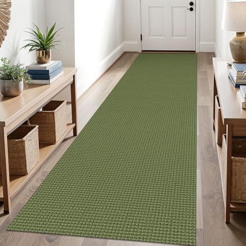 KOZYFLY Runners for Hallways 3x10 ft Washable Kitchen Runner Non Slip Rubber Backed Hallway Rugs Cotton Entryway Runner Rug Floor Carpet for Indoor Hall, Backdoor, Kitchen, Olive Green/Earthy Green