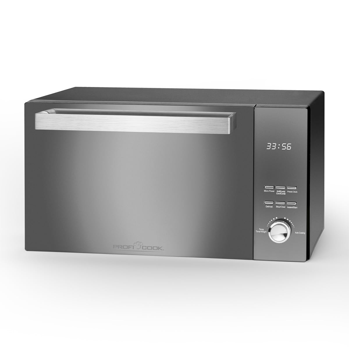 ProfiCook PC-MWG 1204 Four à micro-ondes avec gril, espace de cuisson 23 litres, puissance micro-ondes 800 watts, puissance gril 1000 watts, porte à double vitrage avec poignée en acier inoxydable