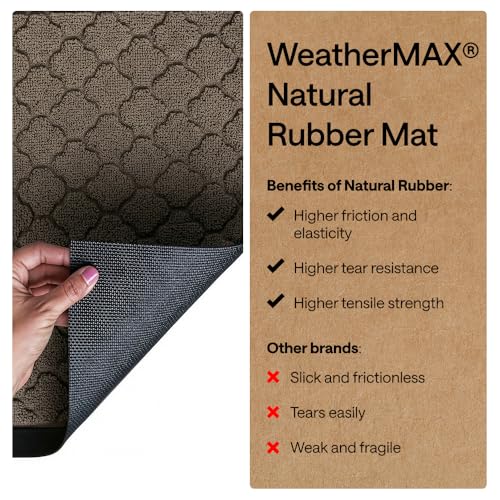 Image of GORILLA GRIP WeatherMAX Door Mat, Indoor Outdoor, 60x24, Beige Quatrefoil | 100% Waterproof Outdoor Doormat, US Designed, Stain and Fade Resistant, Low Profile Front Door Mat, Easy to Clean Welcome Mat
