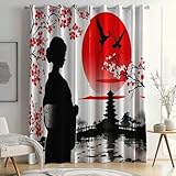 Cortinas Salon Modernas Rojo Negro Cortina Translucidas Japón Tradicional...
