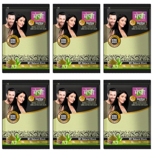 Sterling Naturals Hair Colour for Women, Henna Mehndi for Hair Dye, Natural Hair Colour Without Chemical and Ammonia-Free, Pack of 6, M1 Natural Black