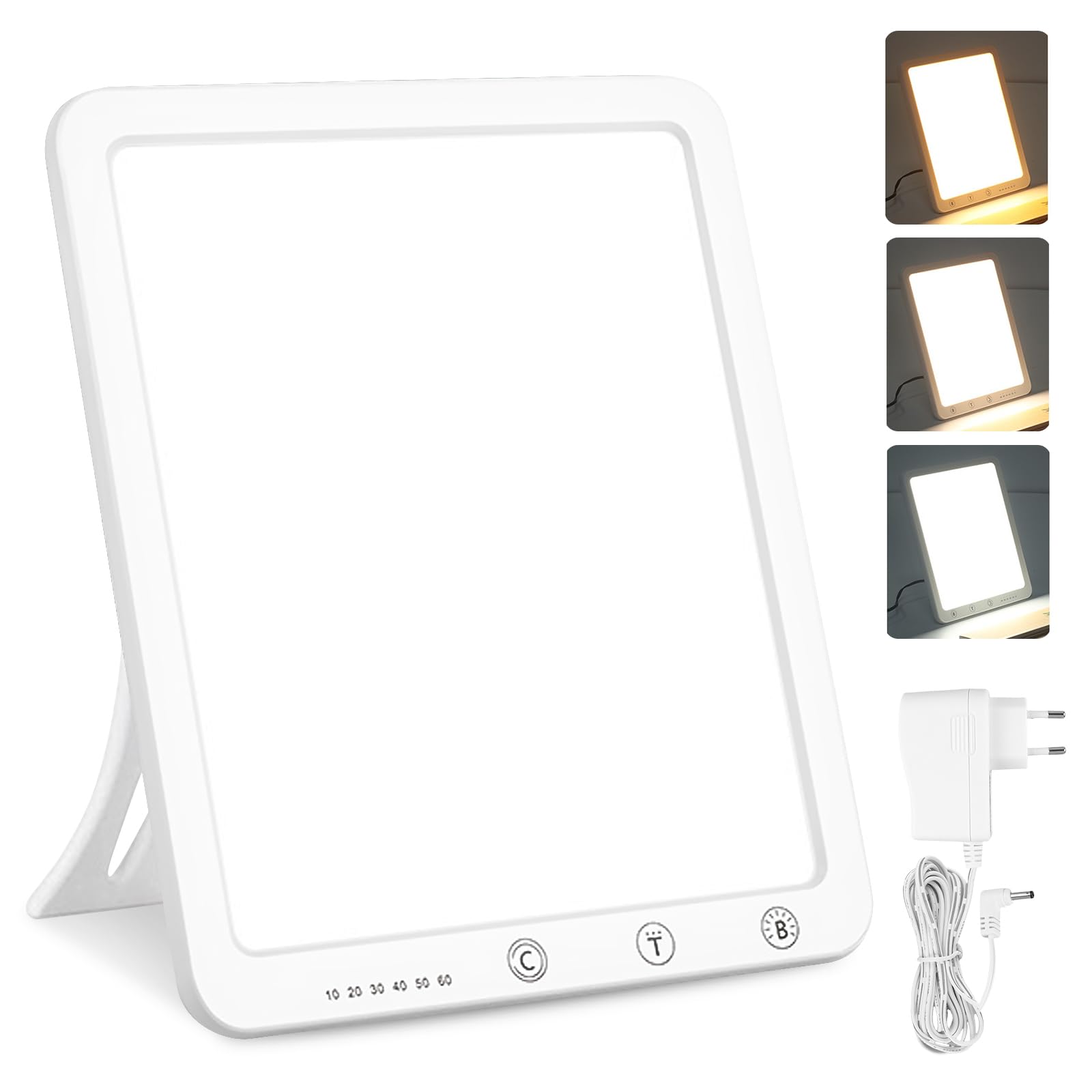 PORFOYO Tageslichtlampe 10000 Lux – Lichttherapielampe mit 3 Lichtfarben, 5 Helligkeitsstufen & 6 Timern – UV-freie Sonnenlicht Lampe für Lichttherapie am Schreibtisch