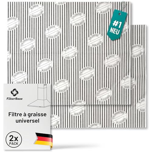 FilterBase® Filtre à graisse universel pour hotte aspirante | Lot de 2 | Indicateur de saturation du filtre à graisse, filtre plat pour hotte aspirante | Pas de filtre à charbon actif 57x47 cm