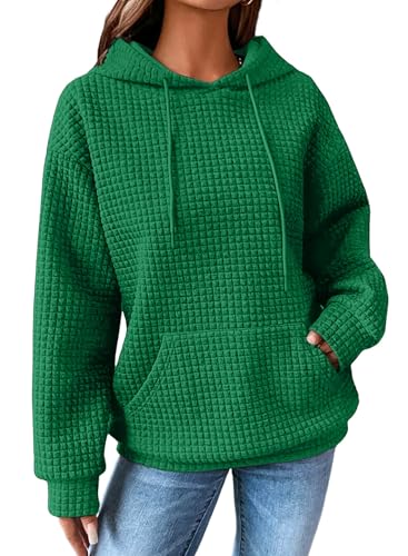 Image of SHEWIN Women Fall Waffle Hoodies Pullover Tops Hooded Sweatshirt
