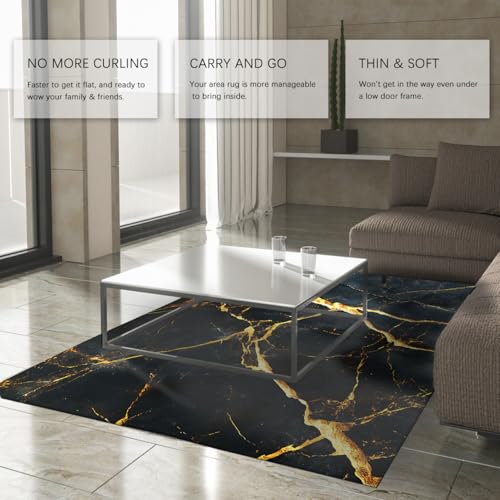 Tapis lavable 120x150 antidérapant carpette marbre noir salon - 4