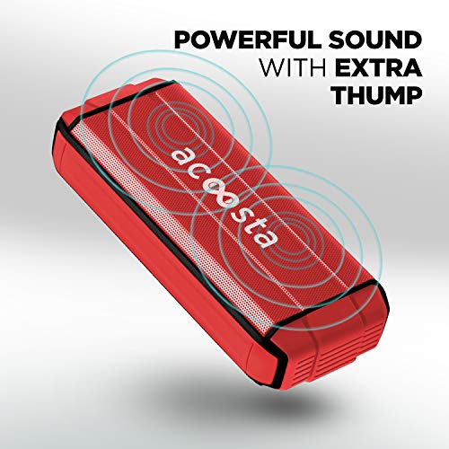 Image of ACOOSTA BOLD 370, IPX5 Waterproof, Portable Wireless Bluetooth Speaker with Bass, 3600 mAh Battery (Upto 24hrs of Playback), True Wireless Stereo, Built in Mic, SD Card & Aux (Scarlet Red)