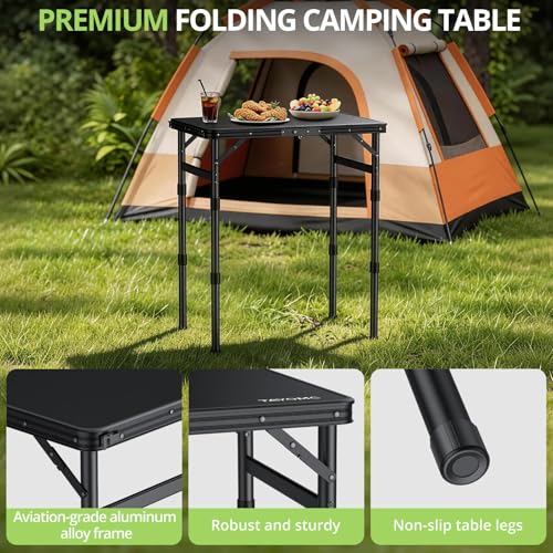 TAYOMC Small Folding Camping Table Mesa de Camping Plegable Plástica 3 Alturas Ajustables Negro 24"x16"x27.5" miniatura 5