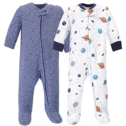 Hudson Baby Unisex Baby Premium Quilted Zipper Sleep and Play, Space, 3-6 Months