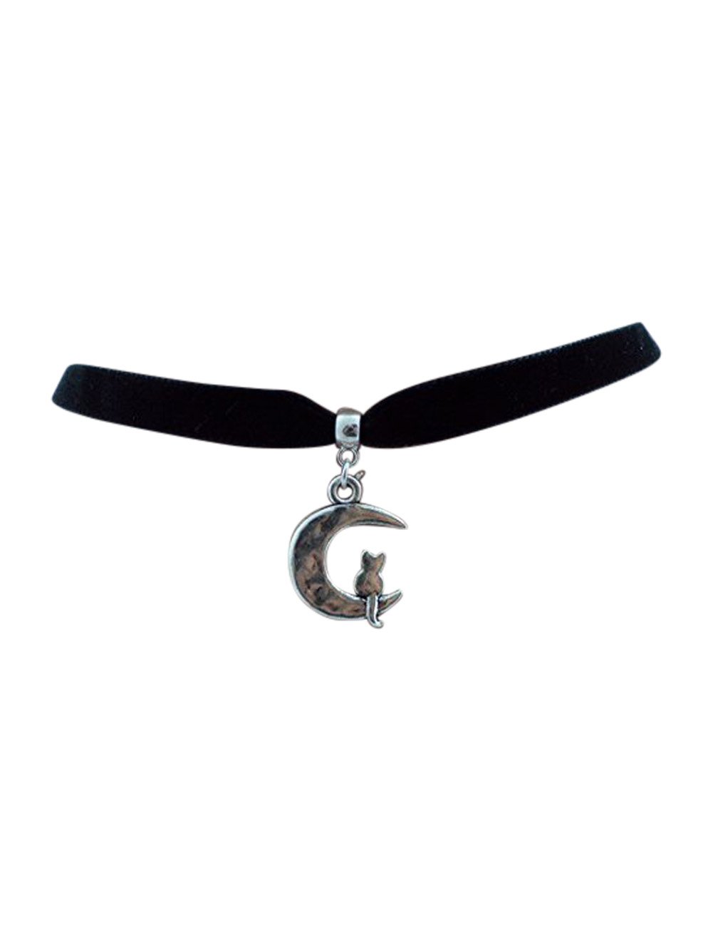 dunns-jewelsClassic 10mm Velvet Choker with a 25mm Cat on The Moon Charm