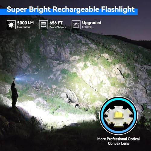 LETMY Rechargeable Flashlights High Lumens, 2 Pack 5000 Lumens Super Bright LED Tactical Flashlight, 3 Modes Samll Powerful Flash Lights with Clip, Waterproof Flashlights for Home Emergency Camping - Image 2