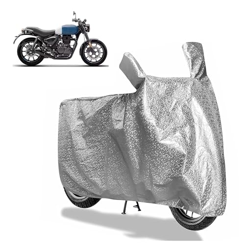 Image of Sulfar Bike Cover for Royal Enfield Hunter 350 (Metro /Retro) | Waterproof, Dustproof & UV Protected | All Weather Two Wheeler Cover (Silver) New 2026 Variants