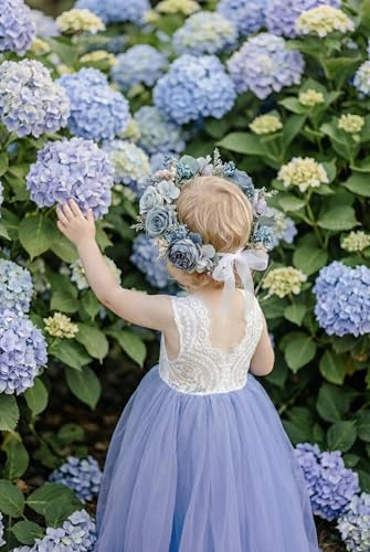 Image of 2Bunnies Girl Peony Lace Back A-Line Straight Tutu Tulle Party Flower Girl Dress