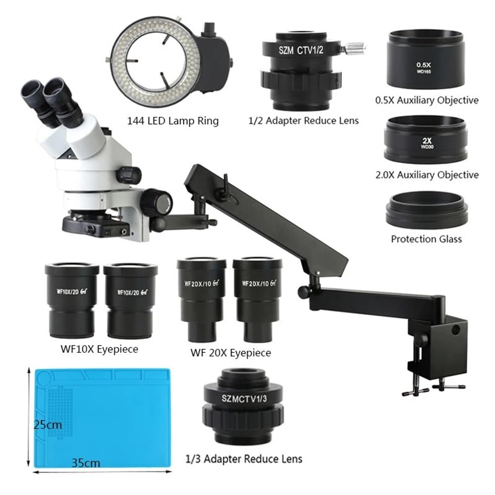 Microscope Simul Focal Parfocal 3.5X-90X 180X Trinocular Stereo Microscope Rotatable Articulating Arm Clamp Auxiliary Lens for Soldering, Type A