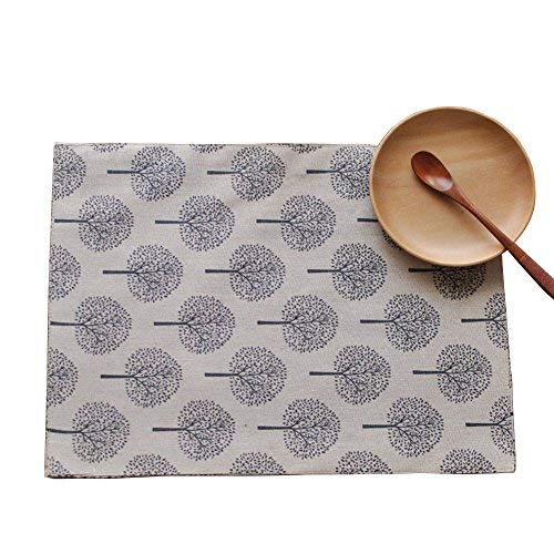 Aothpher Set of 4 Rustic Tree Table Placemats Cotton Linen Pattern Washable Place Mats Floral Tree Grey, 12 inch by 16 inch Grey MS1006Q
