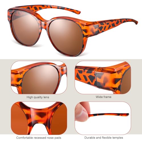 2 Pcs Polarized Fit-Over Sunglasses for Women, Large Round UV400 Protection, Trendy Cat-Eye Style4