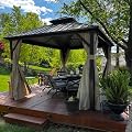 PURPLE LEAF 10’ X 14’ Outdoor Hardtop Gazebo Metal Frame Galvanized Steel Double Roof with Curtains and Nettings for Patio Desk Backyard Bronze